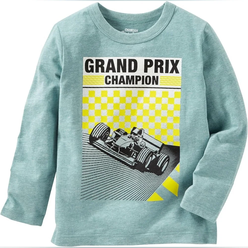 NWT OshKosh B'gosh Long Sleeve Grand Prix Tee - Teal and Yellow